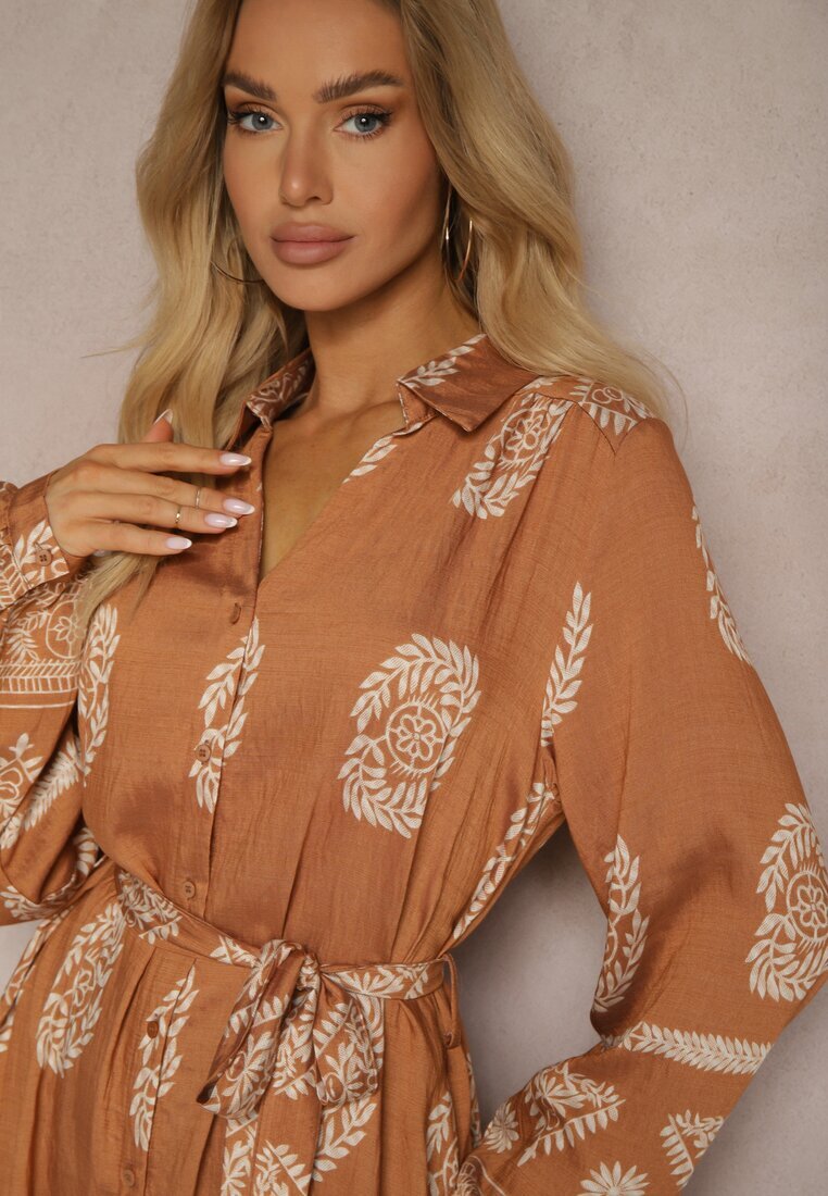 unigirl Rochie tip cămașă Maro deschis Legată în talie în stil Boho Rorisha