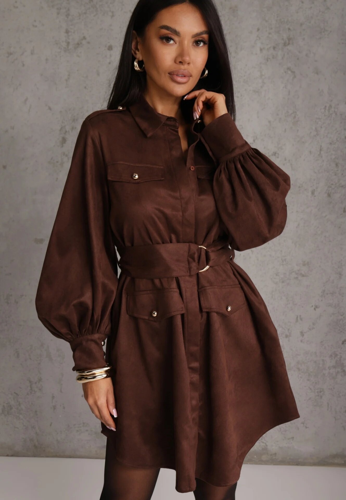 unigirl Rochie Utility cu croială de cămașă din piele întoarsă sintetică Wirette Maro