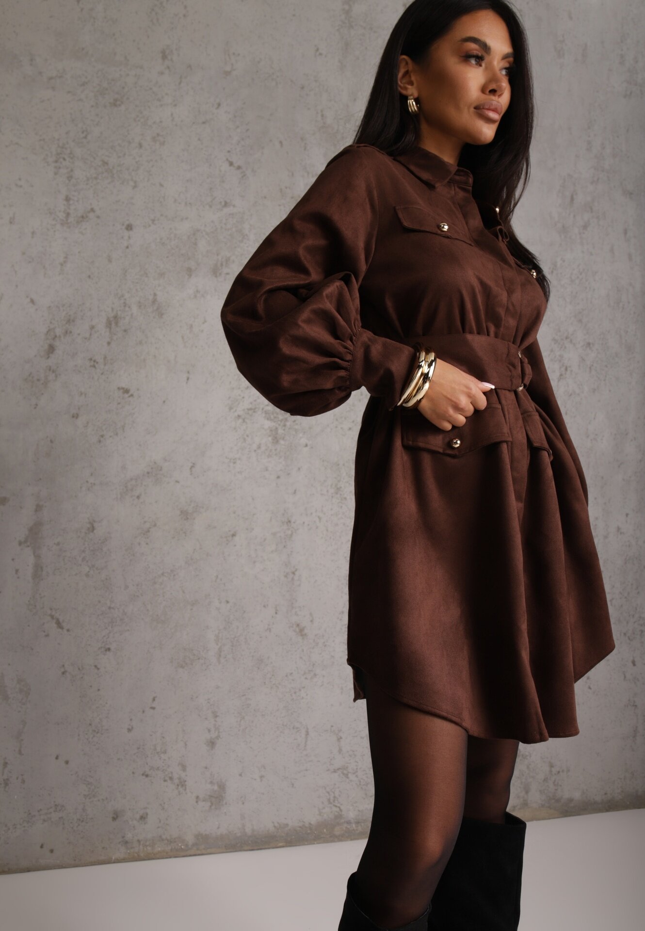 unigirl Rochie Utility cu croială de cămașă din piele întoarsă sintetică Wirette Maro
