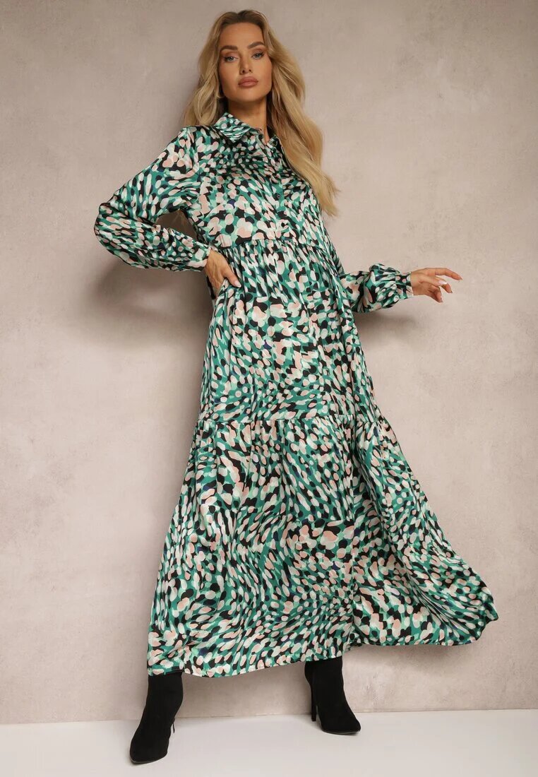 unigirl Rochie Verde Cloș Tip cămașă cu Imprimeu Fantezie Alendia