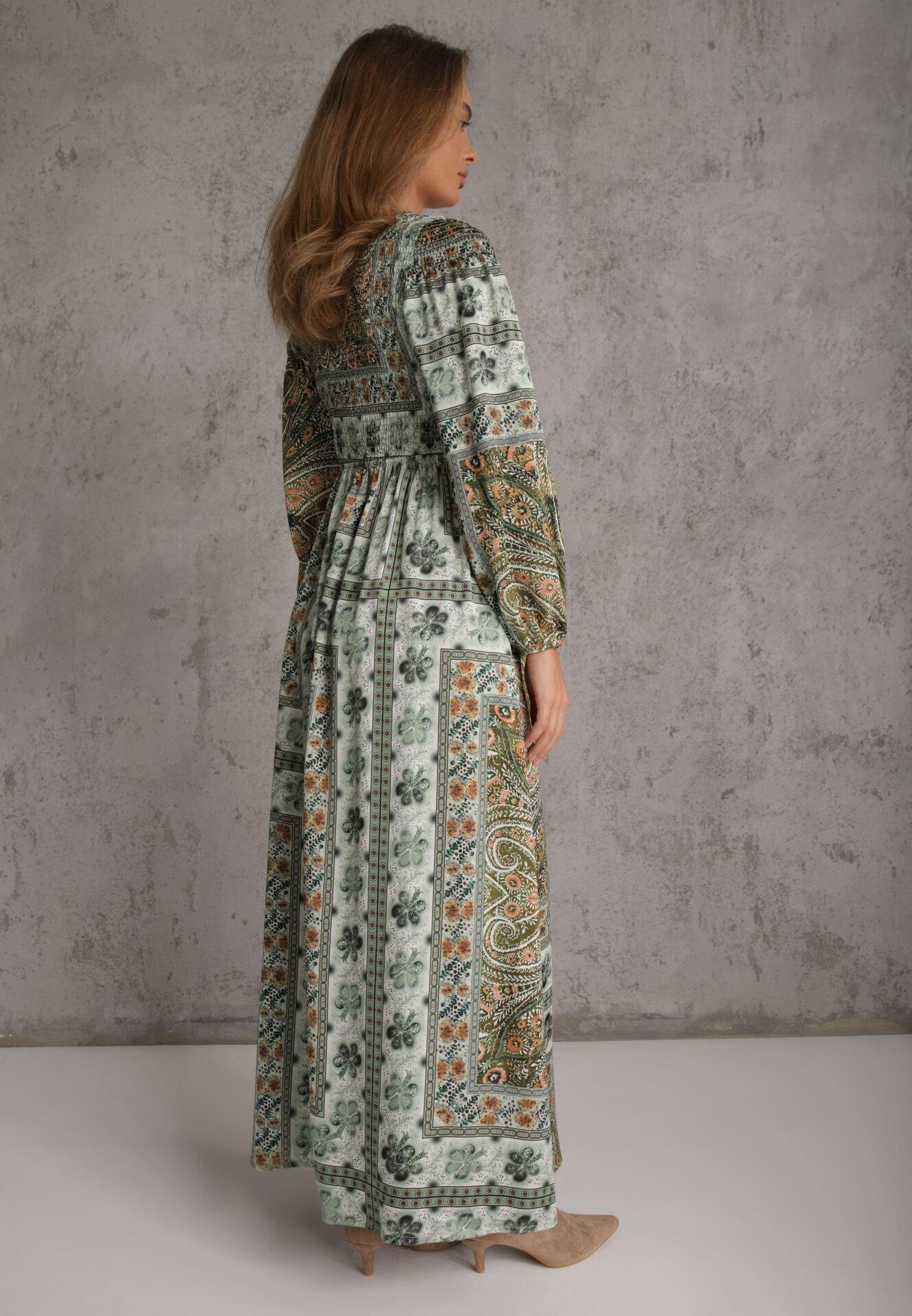 unigirl Rochie Verde Maxi Boho cu Mânecă Bufantă și Tiv Cloș Veltiana