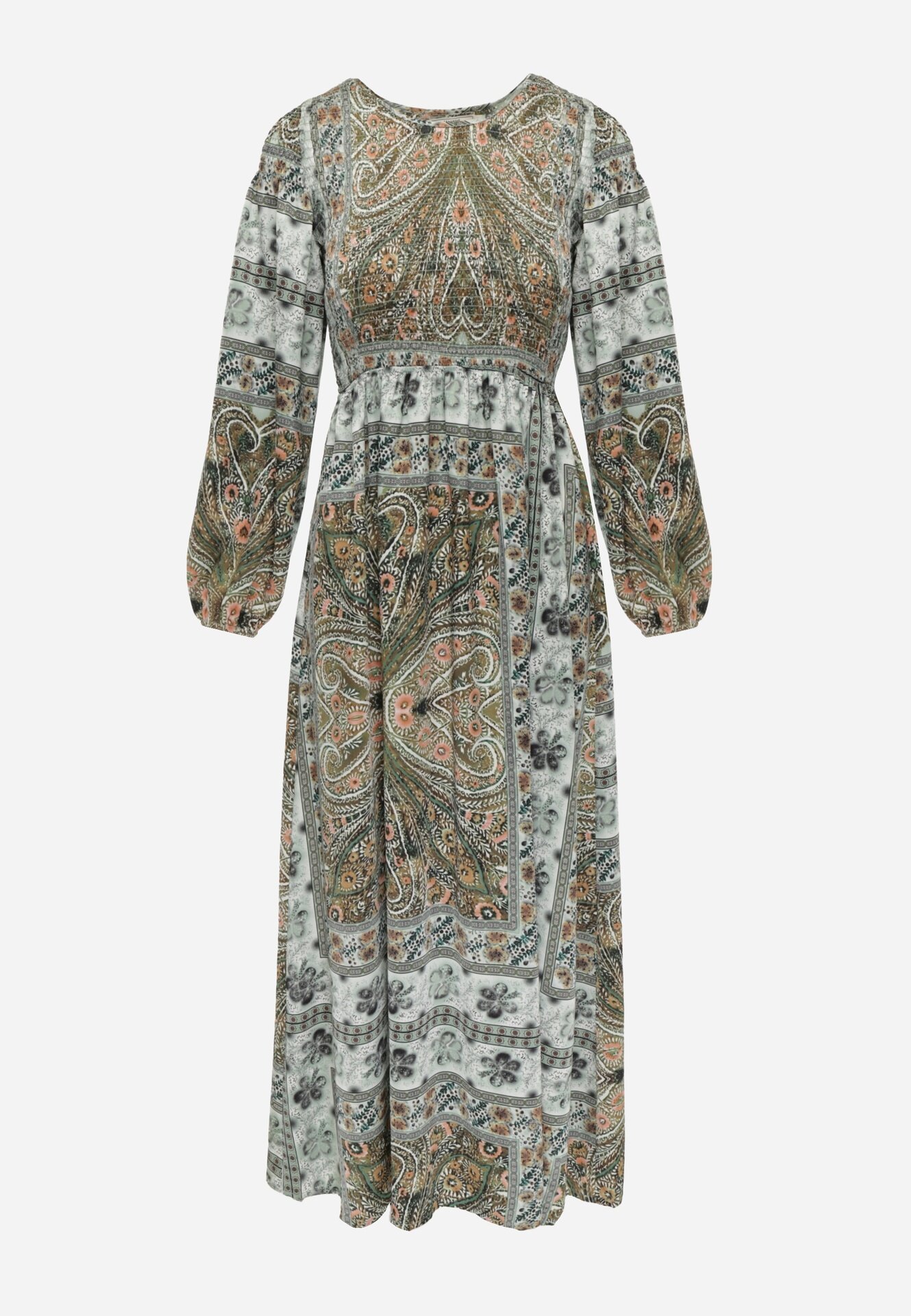 unigirl Rochie Verde Maxi Boho cu Mânecă Bufantă și Tiv Cloș Veltiana