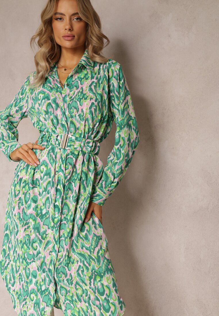 unigirl Rochie Verde Modelată cu Guler și Curea Suplimentară Verenice