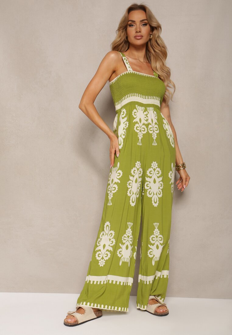 unigirl Salopetă Verde din viscoză cu decolteu încrețit și bretele cu pantaloni lungi Amperia