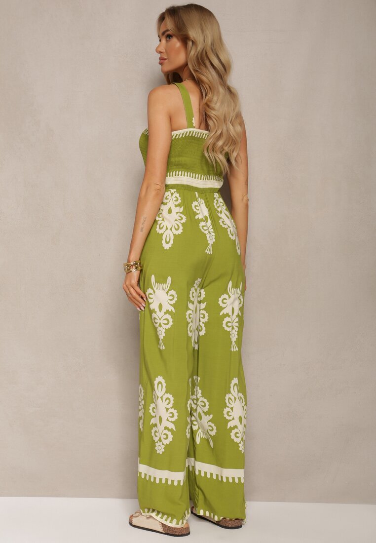 unigirl Salopetă Verde din viscoză cu decolteu încrețit și bretele cu pantaloni lungi Amperia