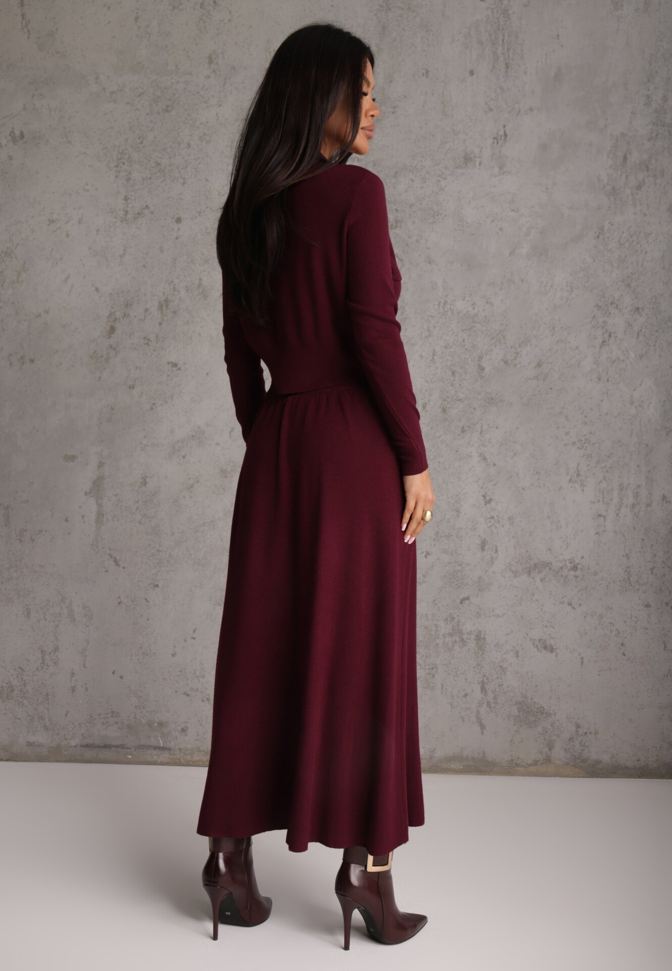 unigirl Set de tricot cu vâscoză închis cu nasturi aurii Gameria Bordo
