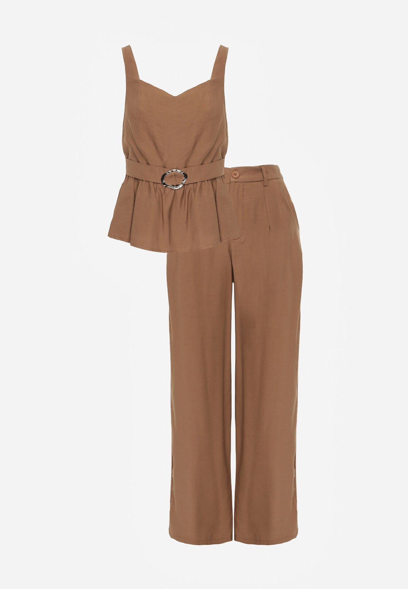 unigirl Set elegant cu viscoză și in și top cu peplum și pantaloni largi Dapera Maro