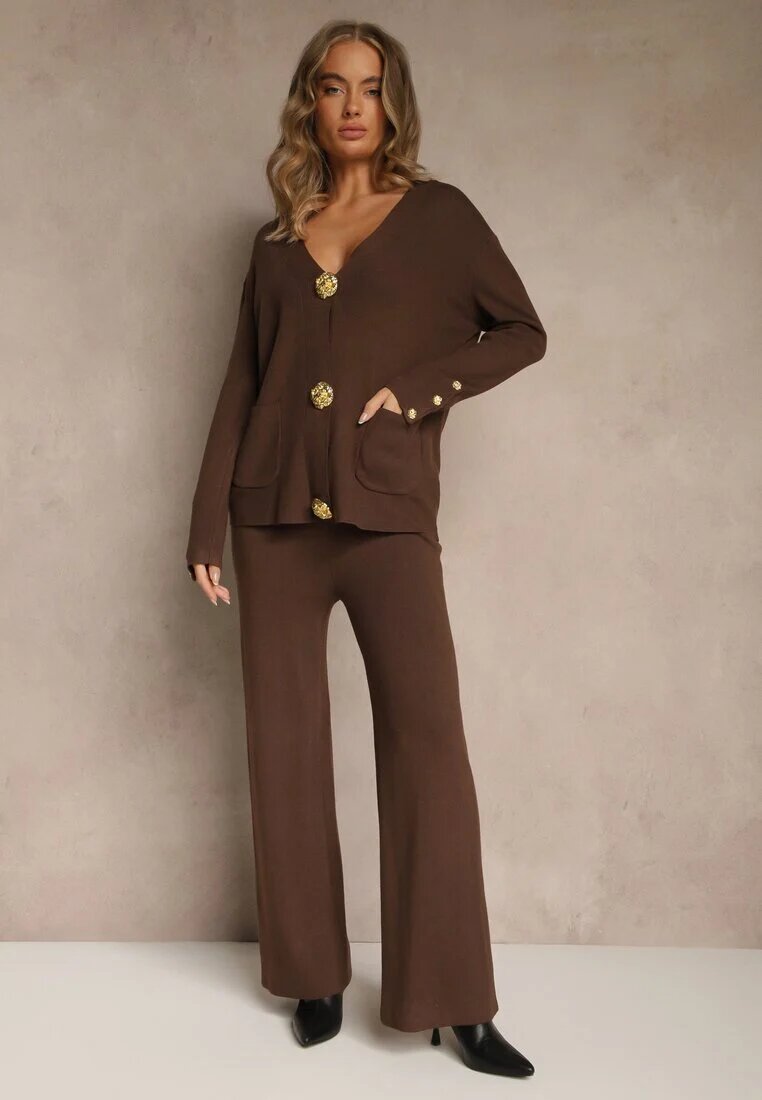 unigirl Set Maro din Tricot cu Viscoză Cardigan și Pantaloni cu Elastic Badrine