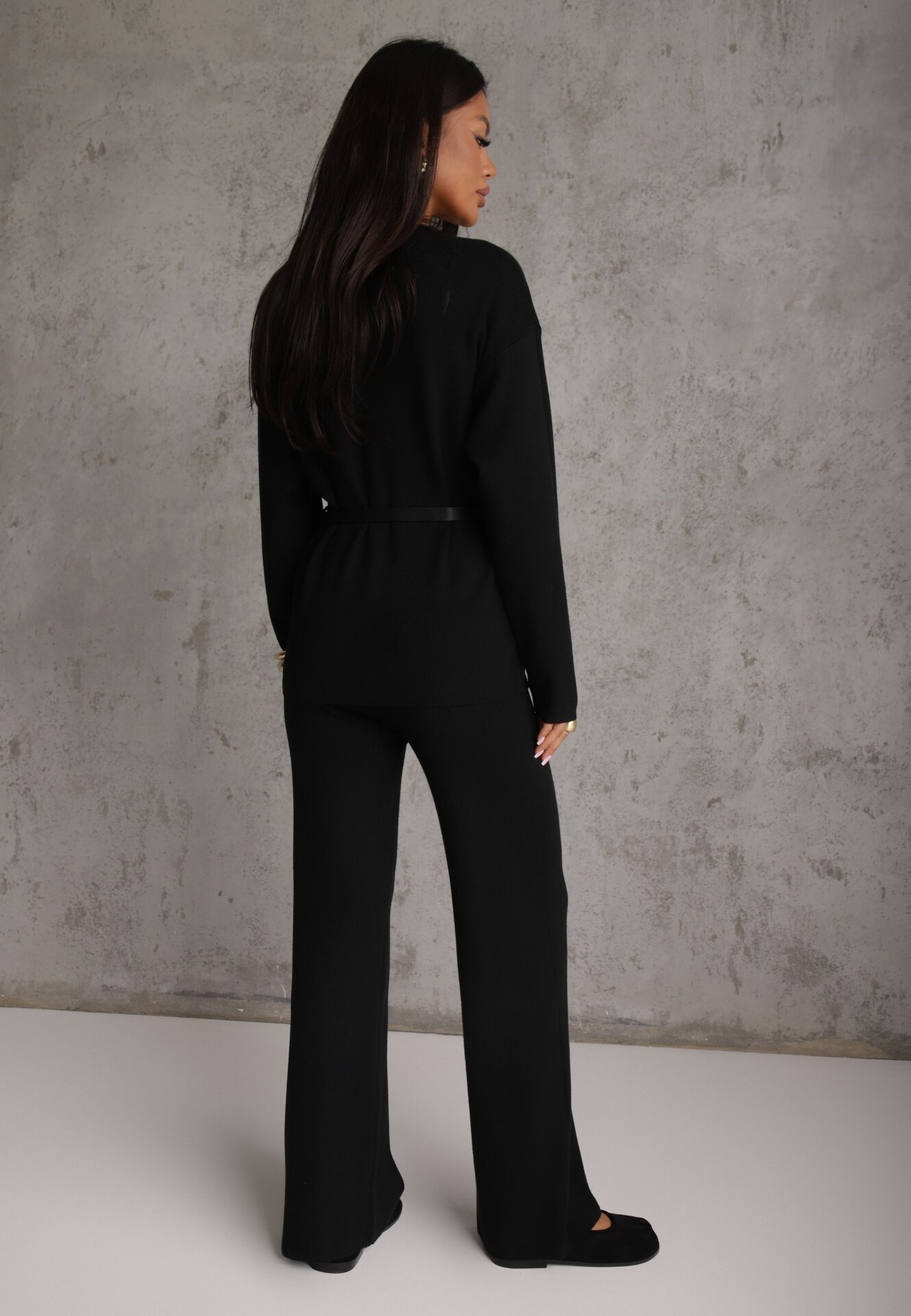 unigirl Set tricotat cu vâscoză tunică elegantă și pantaloni Lovinia Negru