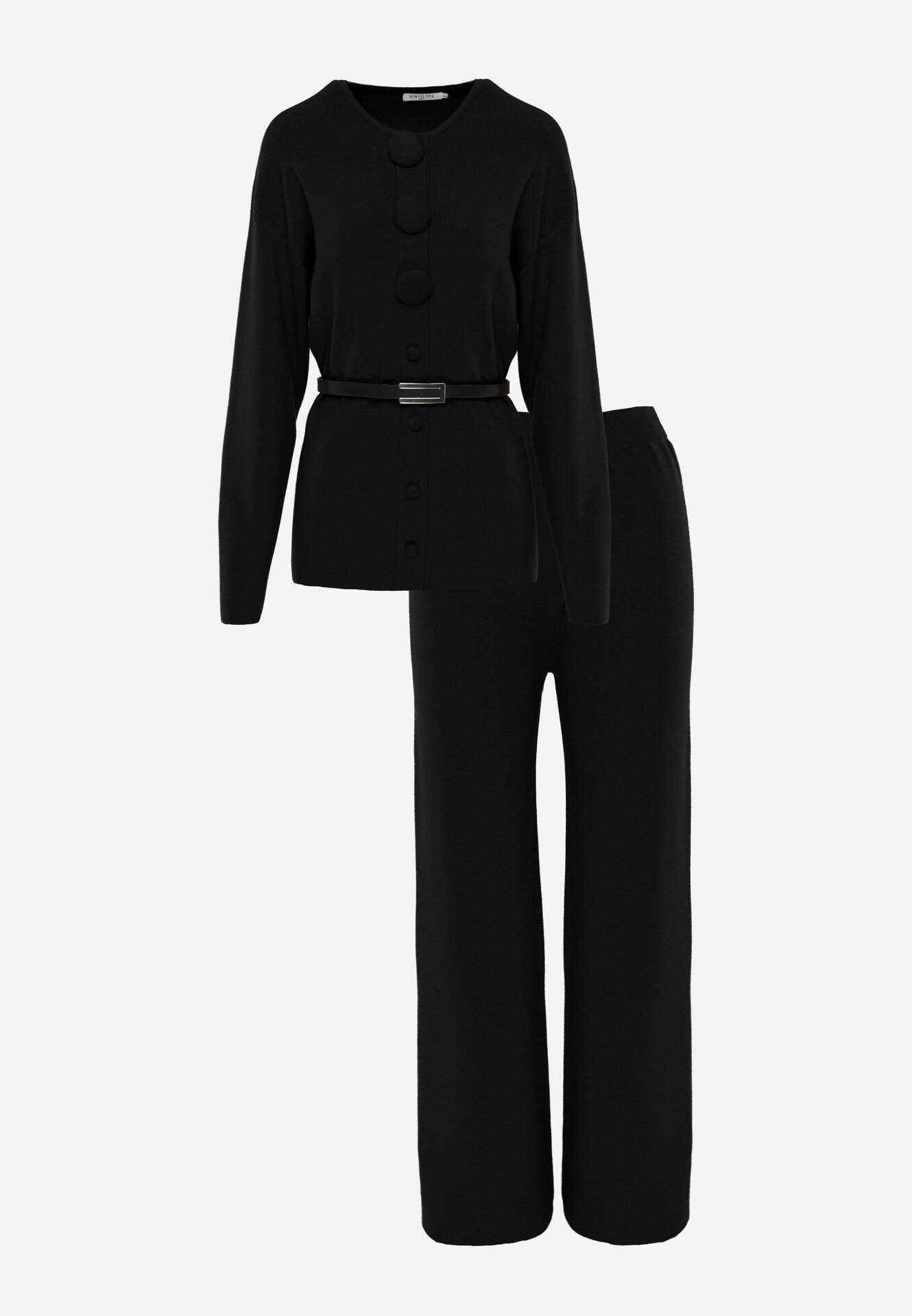 unigirl Set tricotat cu vâscoză tunică elegantă și pantaloni Lovinia Negru