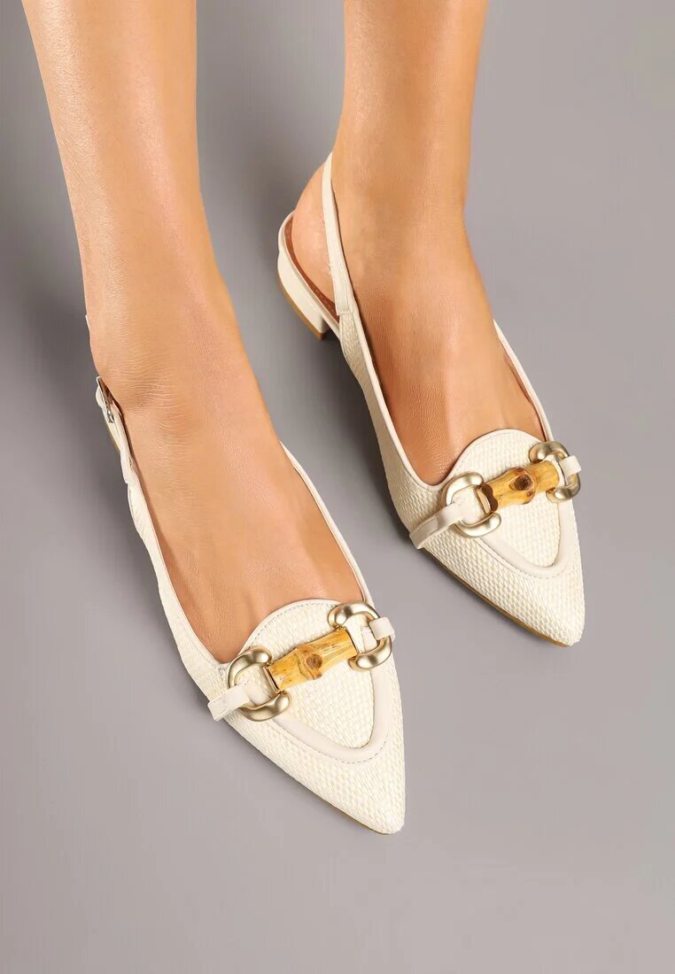 vera blum Sandale Bej din Tweed Slingback cu Aplicație Decorativă Davira