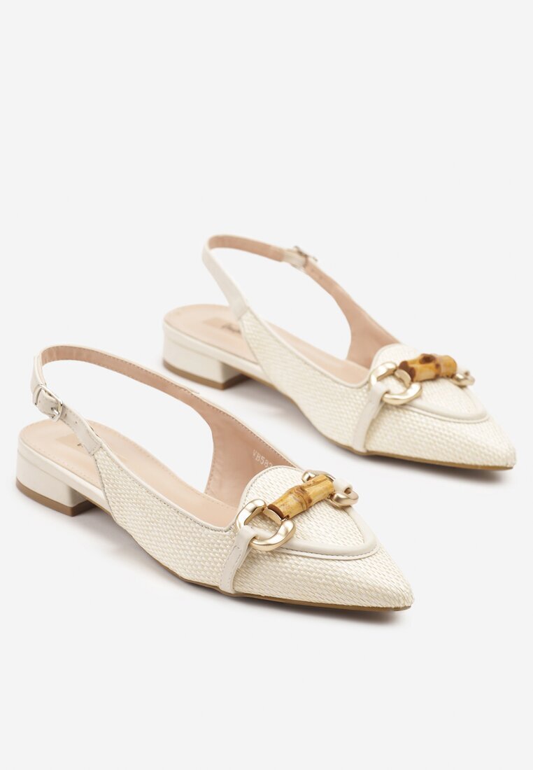 vera blum Sandale Bej din Tweed Slingback cu Aplicație Decorativă Davira