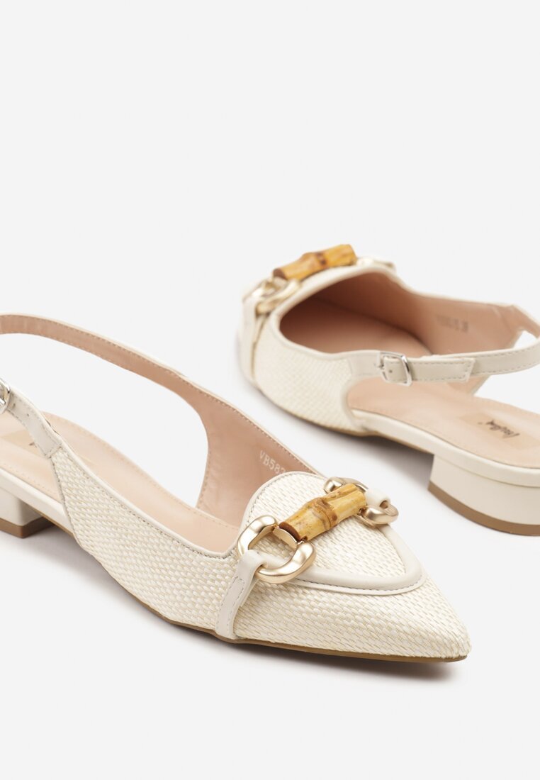 vera blum Sandale Bej din Tweed Slingback cu Aplicație Decorativă Davira