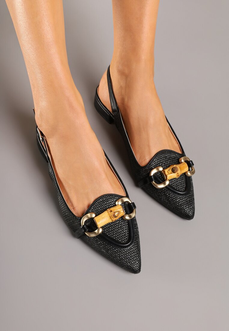 vera blum Sandale Slingback Negre din tweed cu Aplicație decorativă Davira
