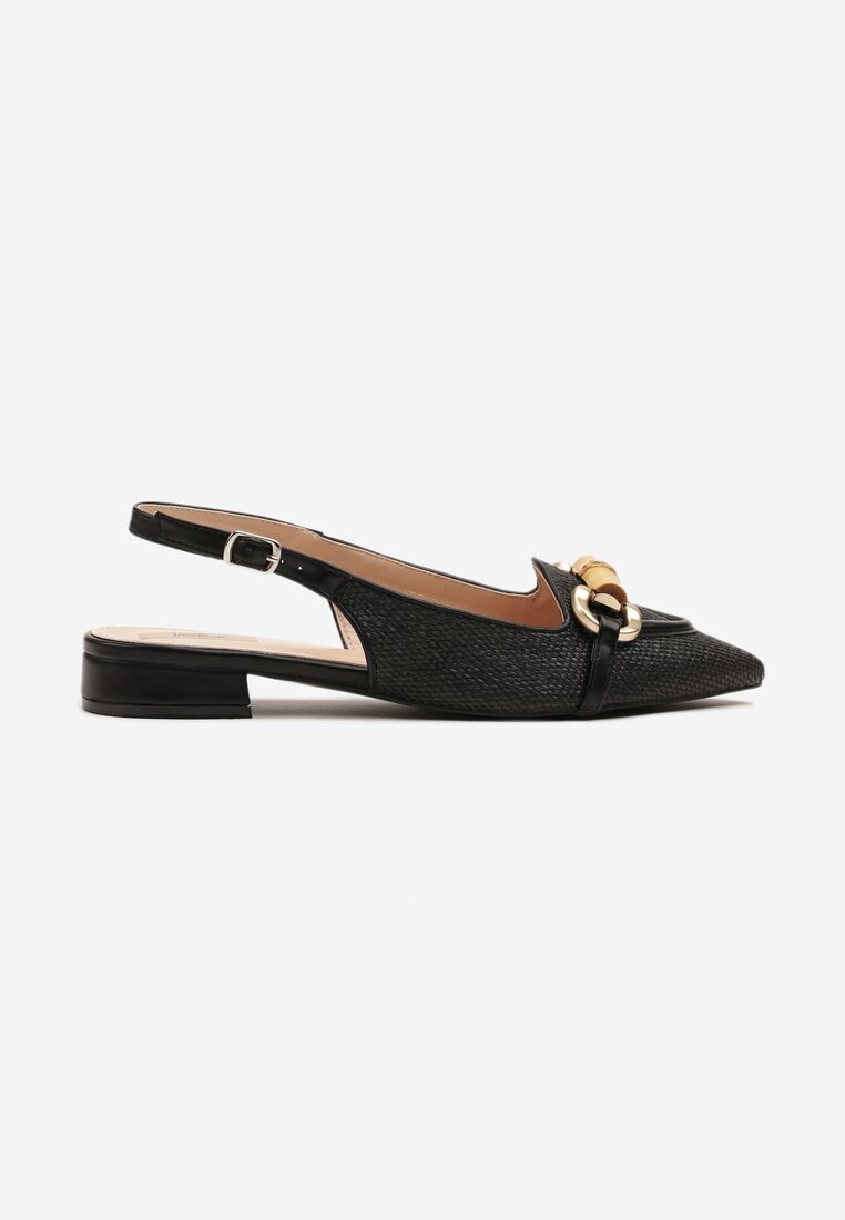 vera blum Sandale Slingback Negre din tweed cu Aplicație decorativă Davira