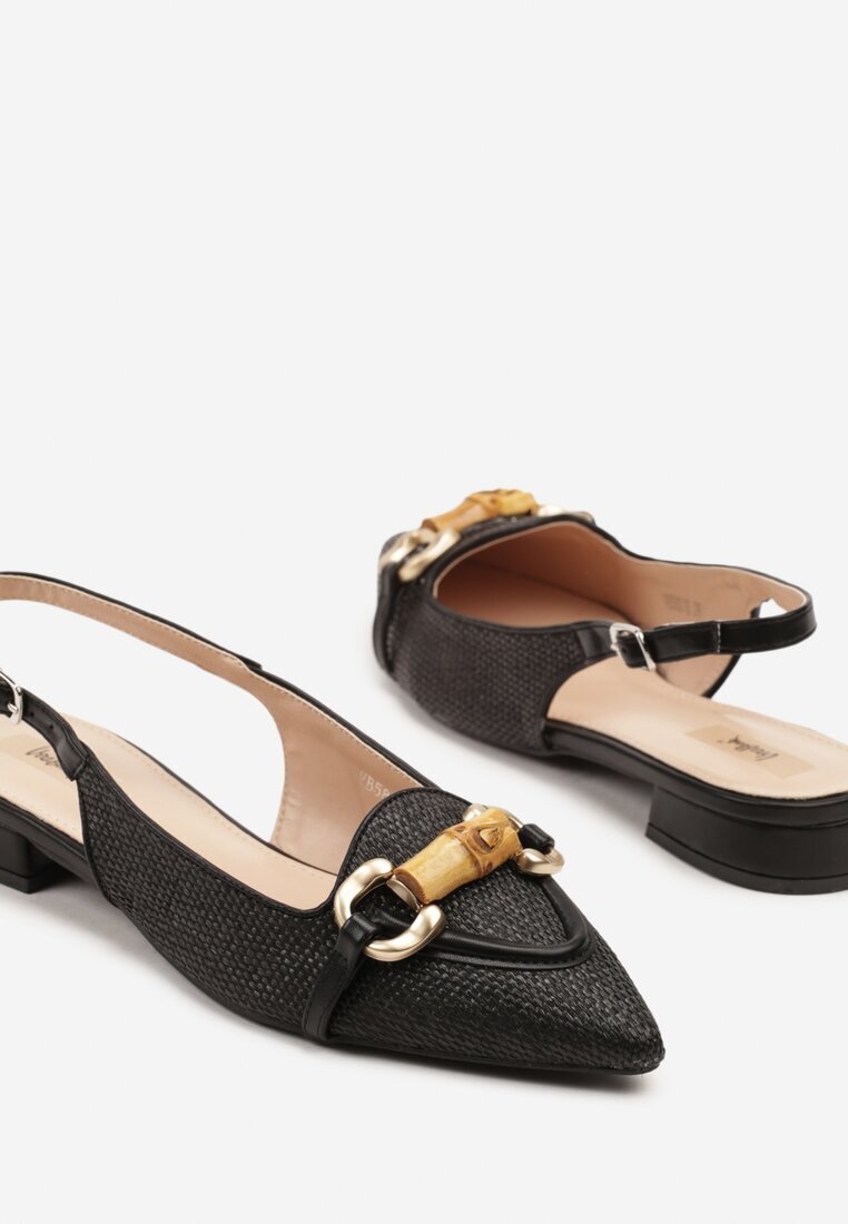 vera blum Sandale Slingback Negre din tweed cu Aplicație decorativă Davira