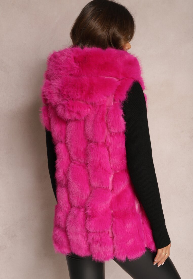  Vestă de blană fuchsia cu glugă Konessa