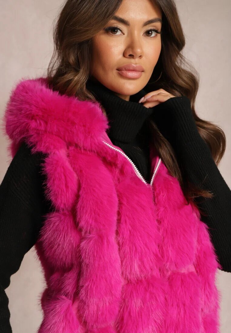  Vestă de blană fuchsia cu glugă Konessa