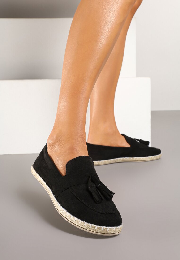 via giulia Espadrile Negre Decorate cu Franjuri la Vârf Wanelis