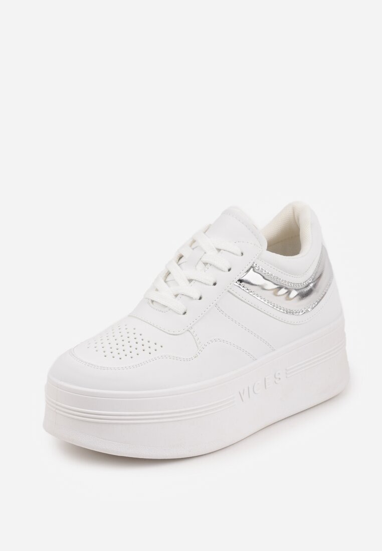 vices Adidași Alb-Argintiu pe Platformă Decorate cu Inscripție în Relief Berolla