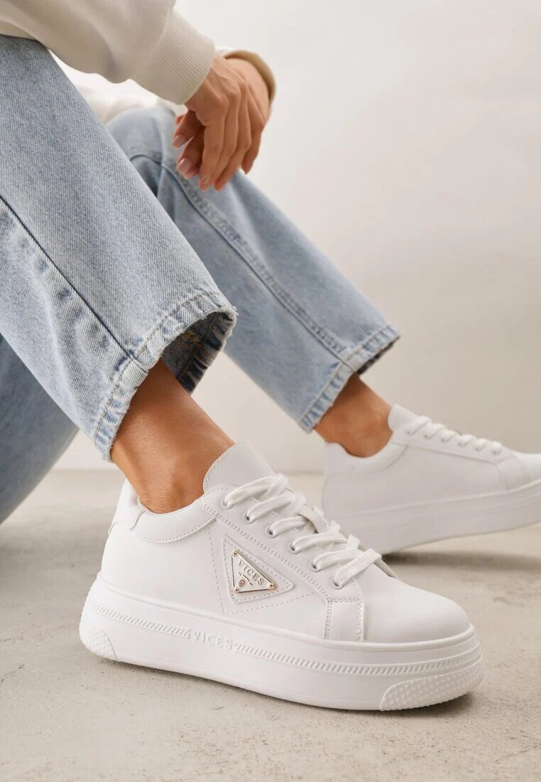 vices Adidași Albi Chunky cu Platformă cu Ornament în Formă de Stea Anatale
