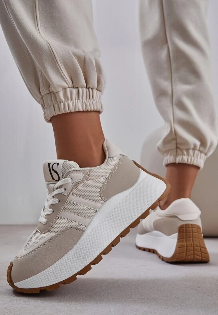 vices Adidași Bej cu șireturi cu platformă cu curele decorative Seliniel