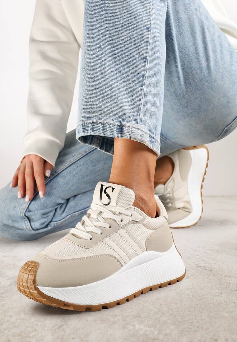 vices Adidași Bej cu șireturi cu platformă cu curele decorative Seliniel