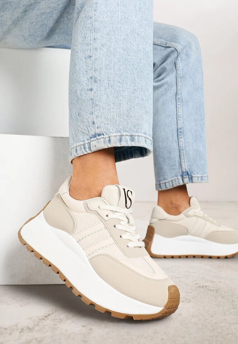 vices Adidași Bej cu șireturi cu platformă cu curele decorative Seliniel