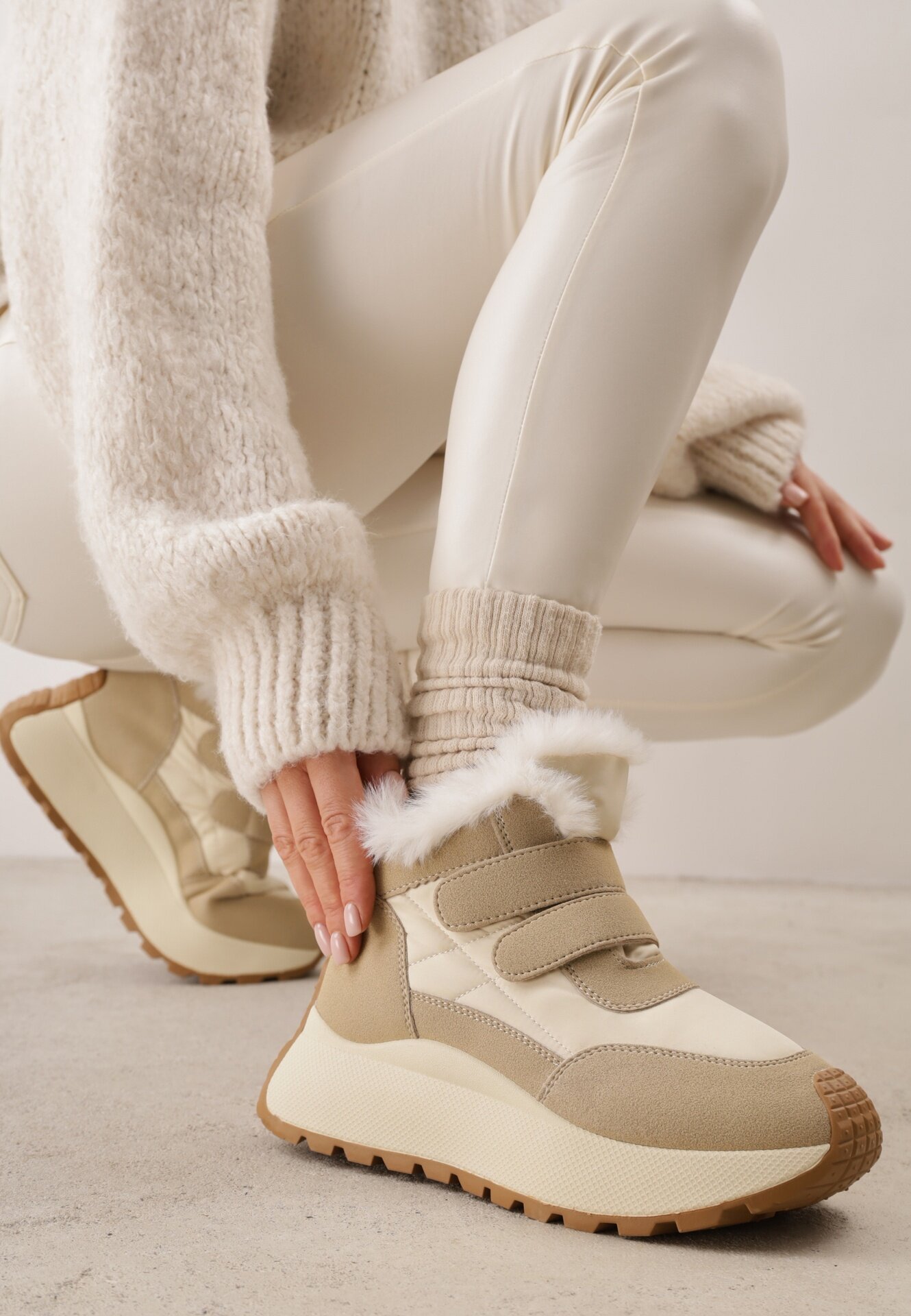 vices Adidași Bej Ghete de zăpadă cu Blăniță pe Platformă cu Scai Nelosena