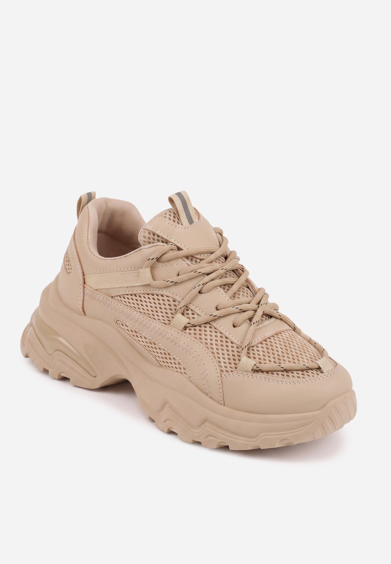 vices Adidași bej închis cu talpă masivă cu inserții din plasă și șireturi decorative Ollavia