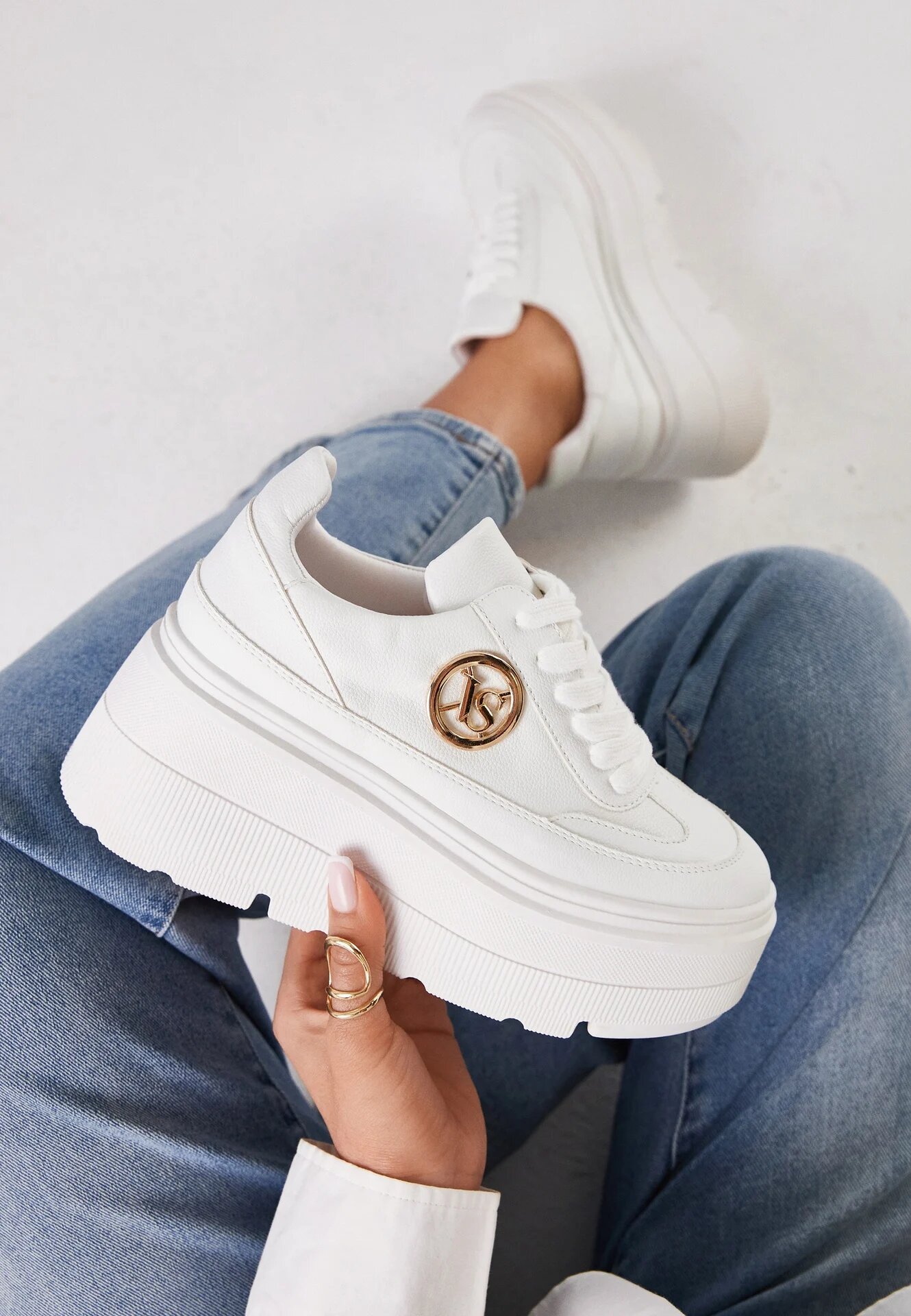 vices Adidași Chunky Albi cu Platformă cu Detaliu Rotund Sedvira