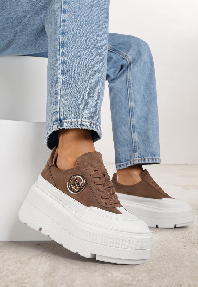 vices Adidași Chunky Maro-Alb pe Platformă cu Detaliu Rotund Sedvira