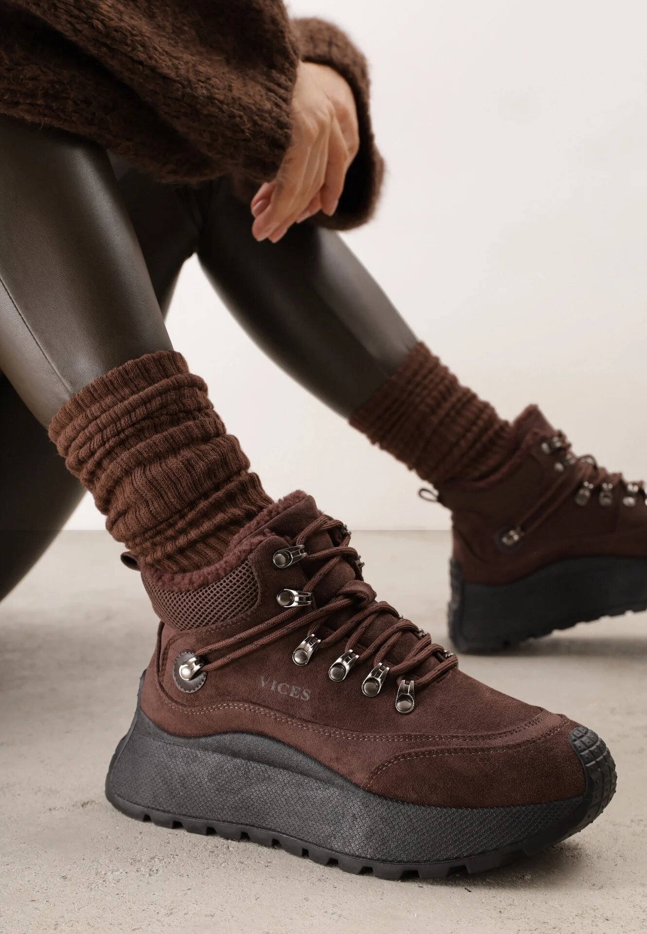 vices Adidași Ghete de iarnă Maro cu platformă stil sportiv Nelsella