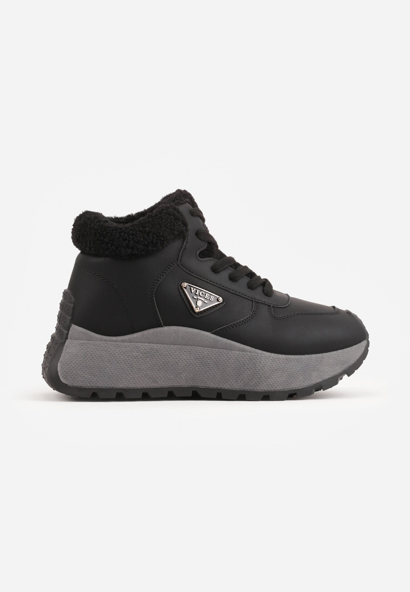 vices Adidași Negri tip ghete de iarnă cu platformă decorate cu aplicație triunghiulară Ficebia