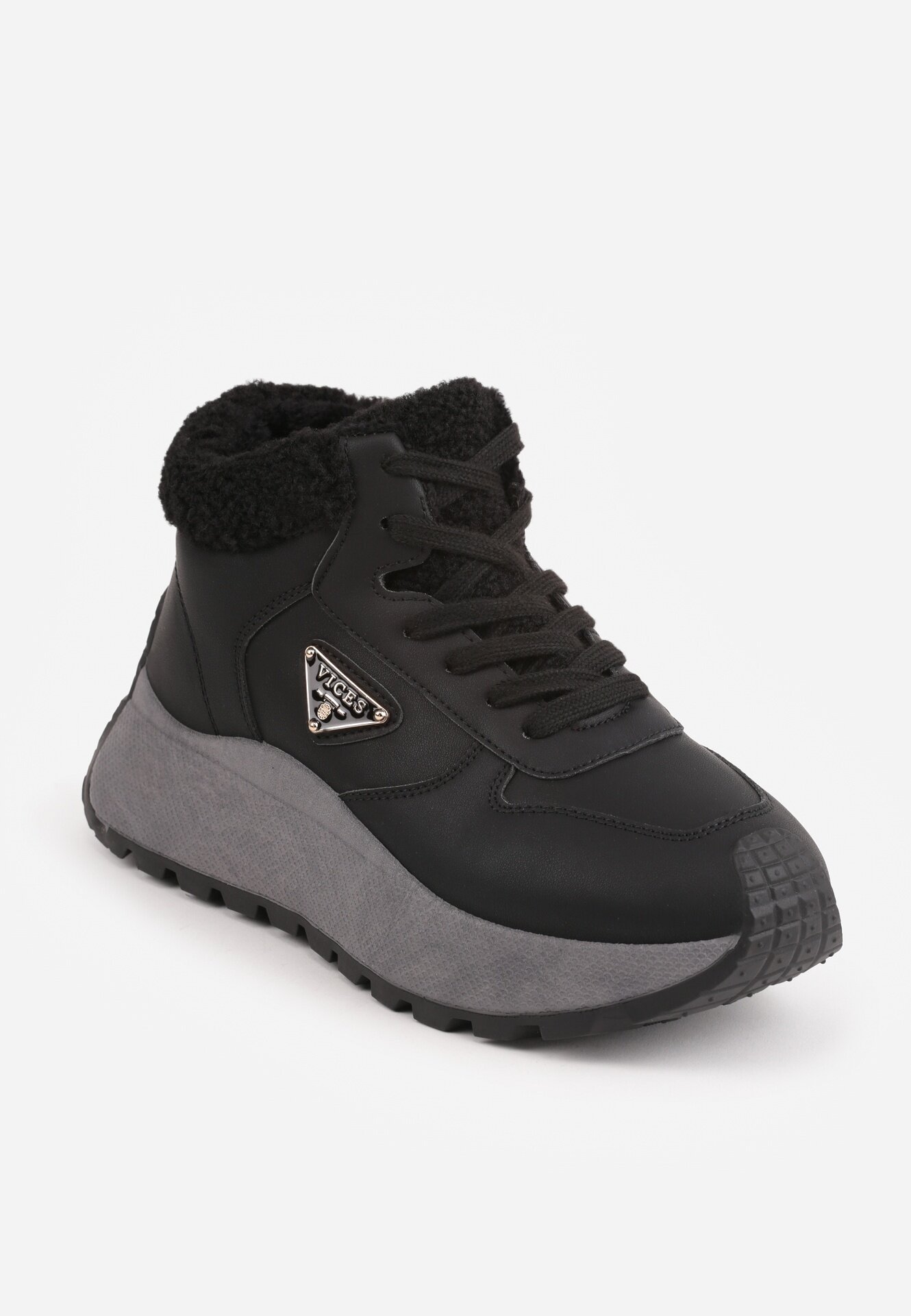 vices Adidași Negri tip ghete de iarnă cu platformă decorate cu aplicație triunghiulară Ficebia