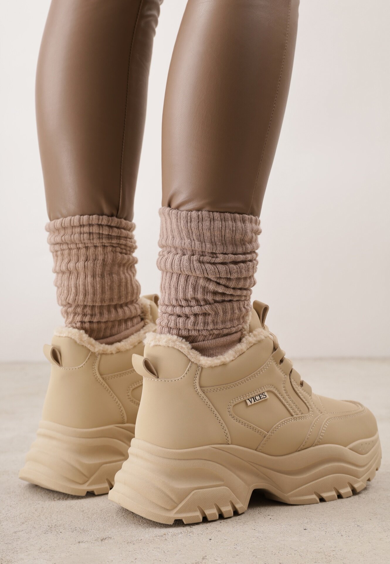 vices Adidași Streetwear Bej închis Chunky în Stil de Bocanci cu Platformă Leate