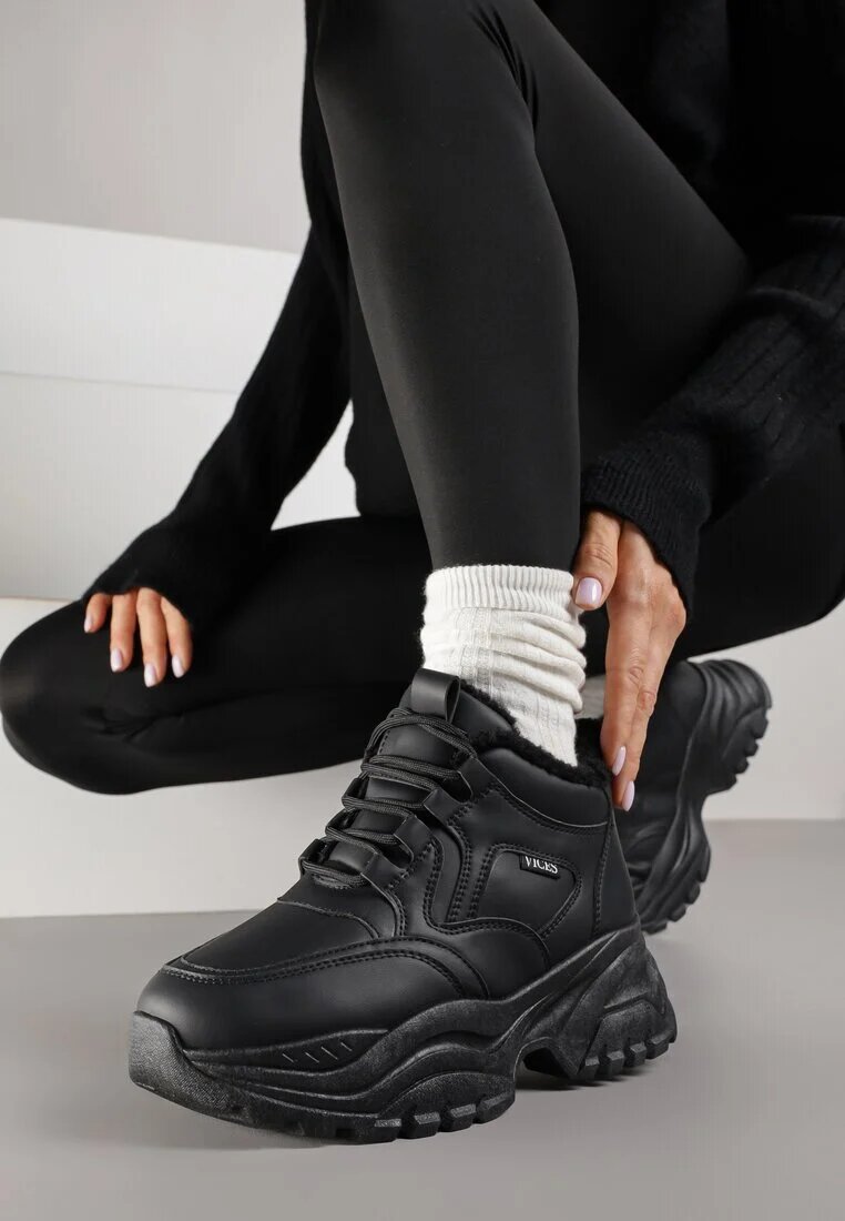 vices Adidași Streetwear Negri Chunky stil Bocanci cu platformă Leate