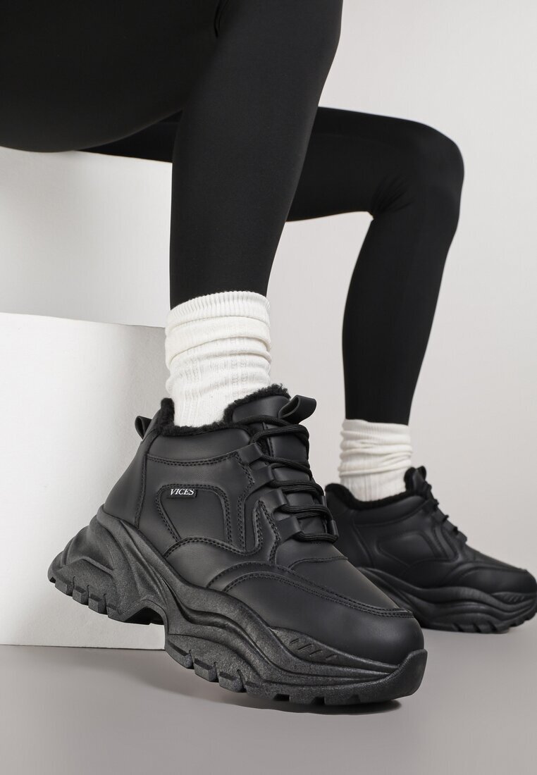 vices Adidași Streetwear Negri Chunky stil Bocanci cu platformă Leate