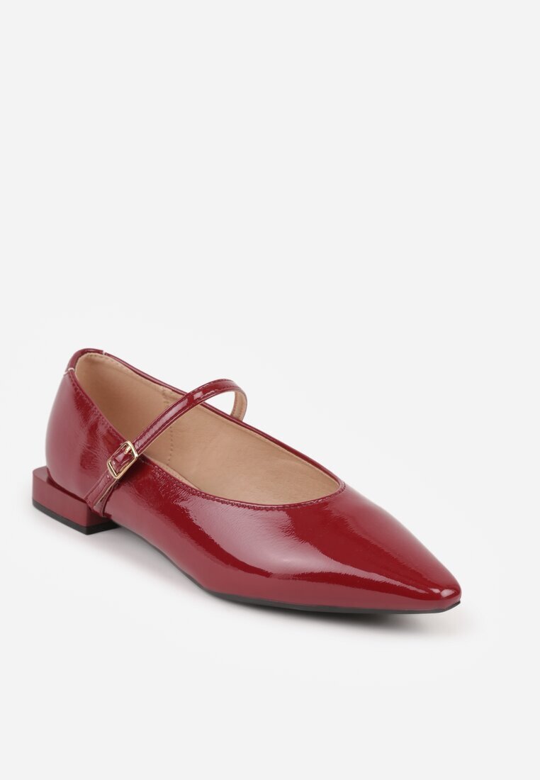 vices Balerini Bordeaux Mary Jane cu Toc Geometric și Brant din Piele Vermene