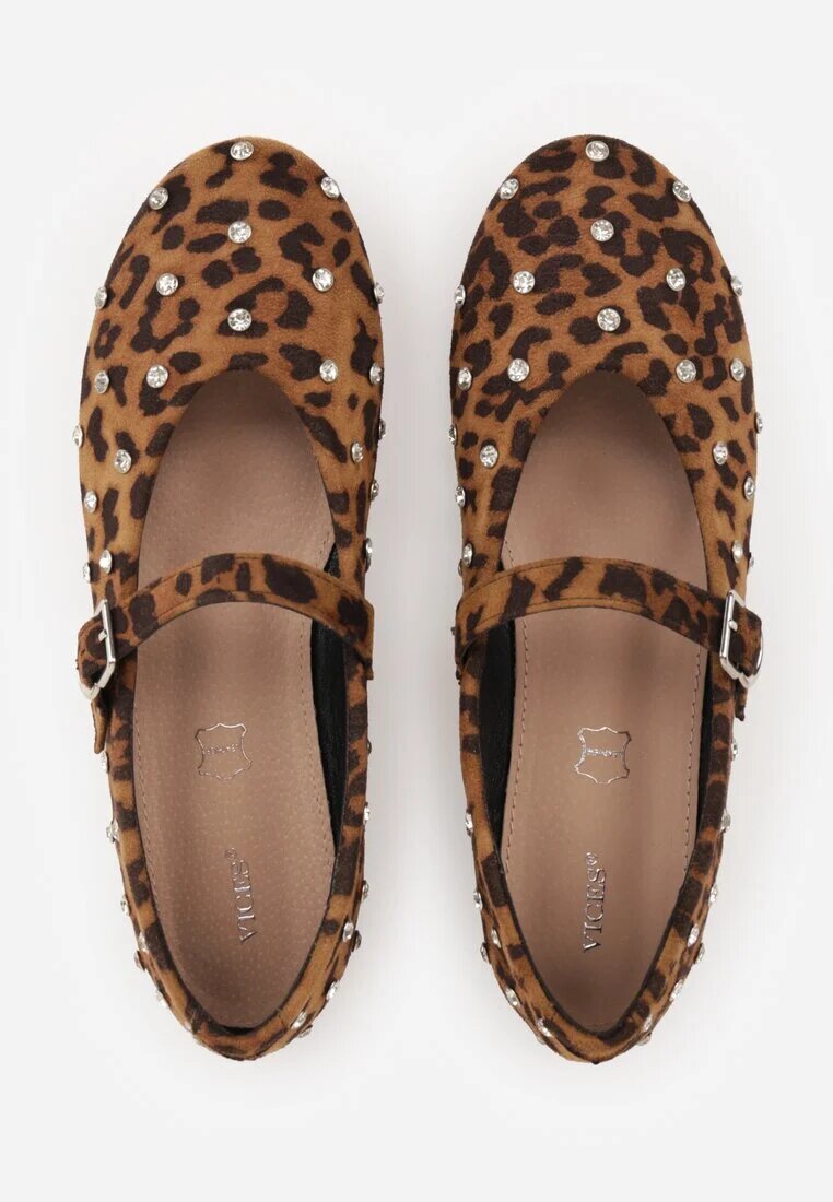 vices Balerini Leopard în stil Mary Jane cu ținte și cu branț din piele Riladora