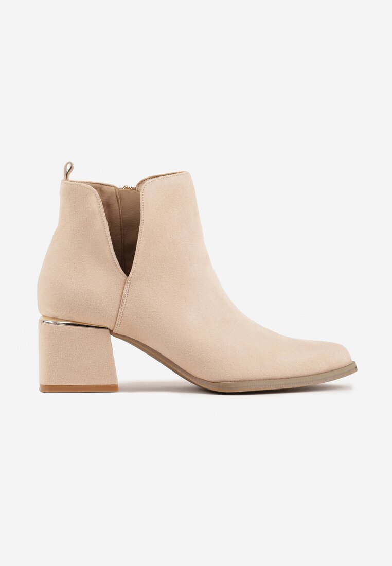 vices Botine Bej cu toc gros cu decupaj și ornament metalic Lorethra