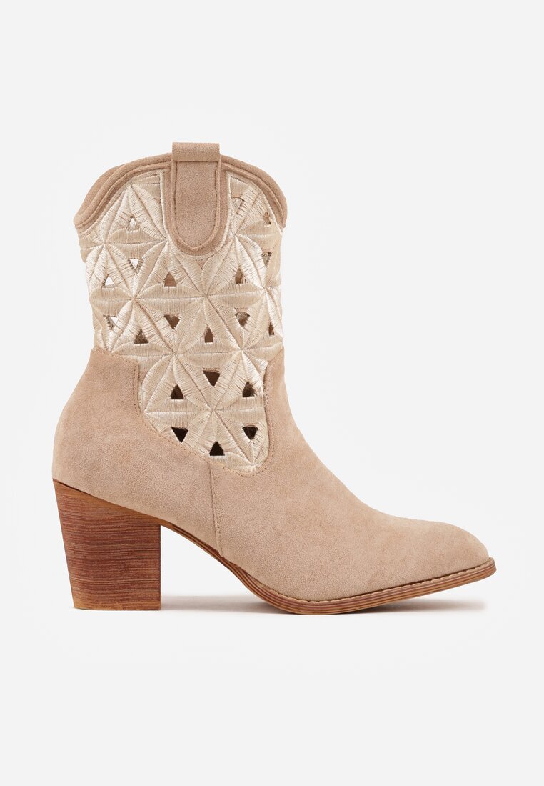 vices Botine bej închis cowboy pe toc gros cu motiv geometric Sarori