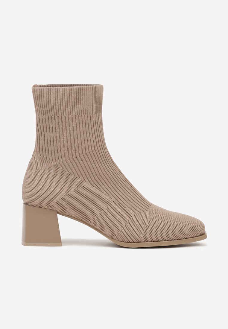 vices Botine Bej închis de gleznă din Material Elastic pe Toc Geometric Aidara