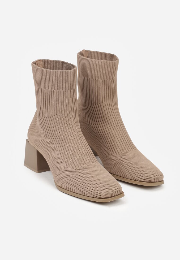 vices Botine Bej închis de gleznă din Material Elastic pe Toc Geometric Aidara