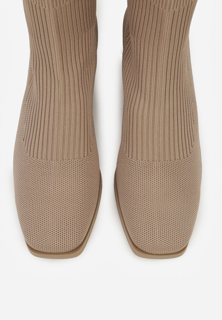 vices Botine Bej închis de gleznă din Material Elastic pe Toc Geometric Aidara