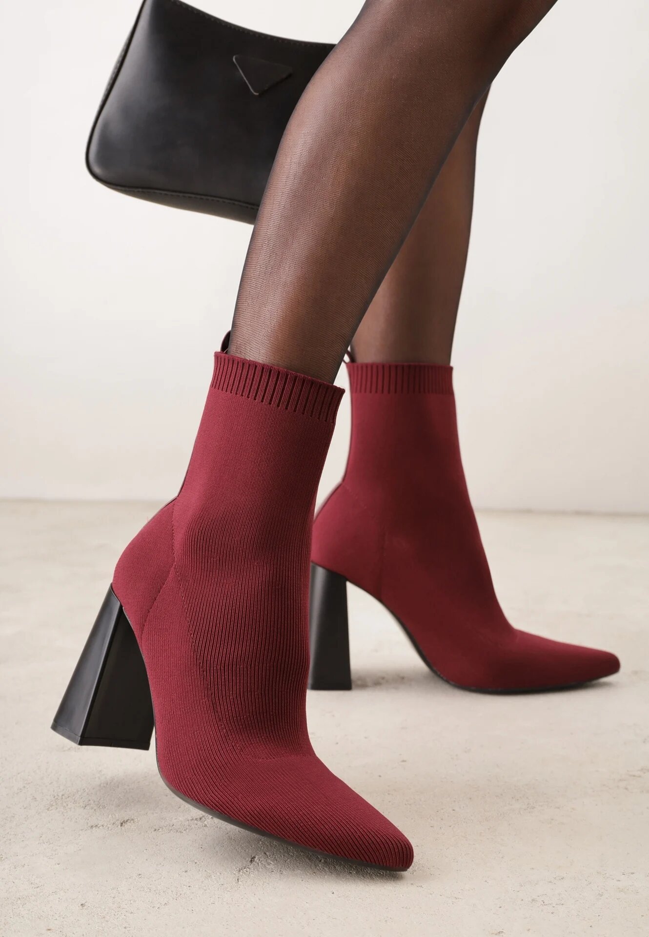 vices Botine Bordeaux pe toc geometric cu carâmb tip șosetă Falunelle