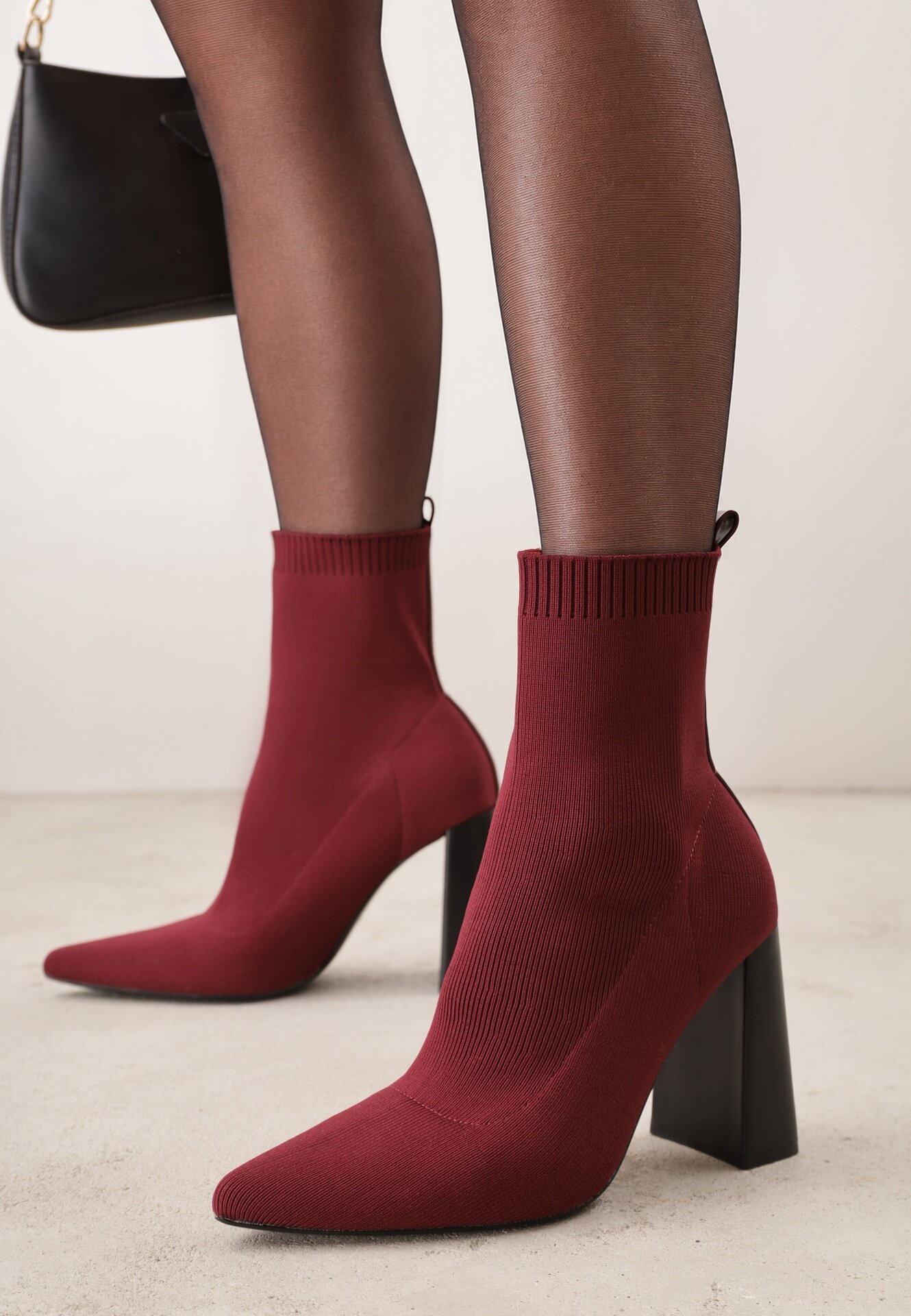 vices Botine Bordeaux pe toc geometric cu carâmb tip șosetă Falunelle