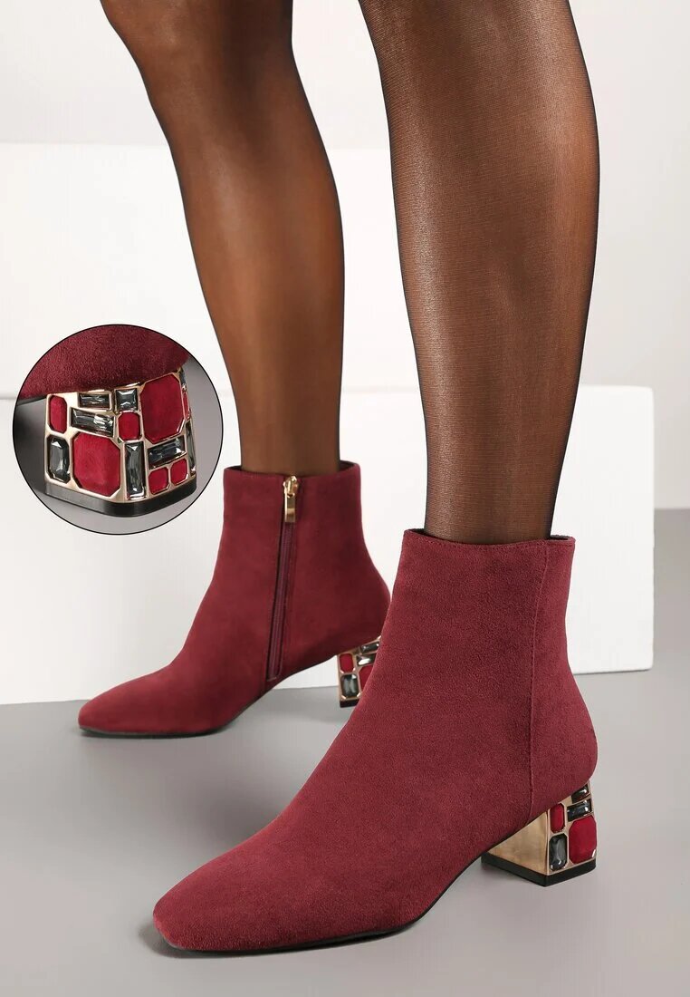 vices Botine Bordo cu cristale cu toc Vortisha
