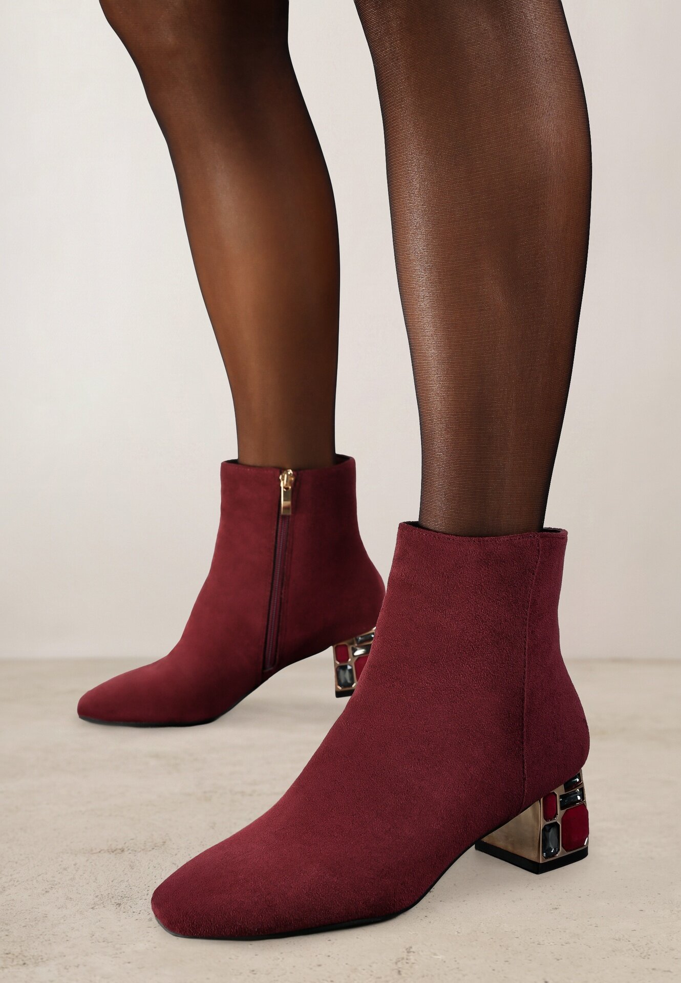 vices Botine Bordo cu cristale cu toc Vortisha