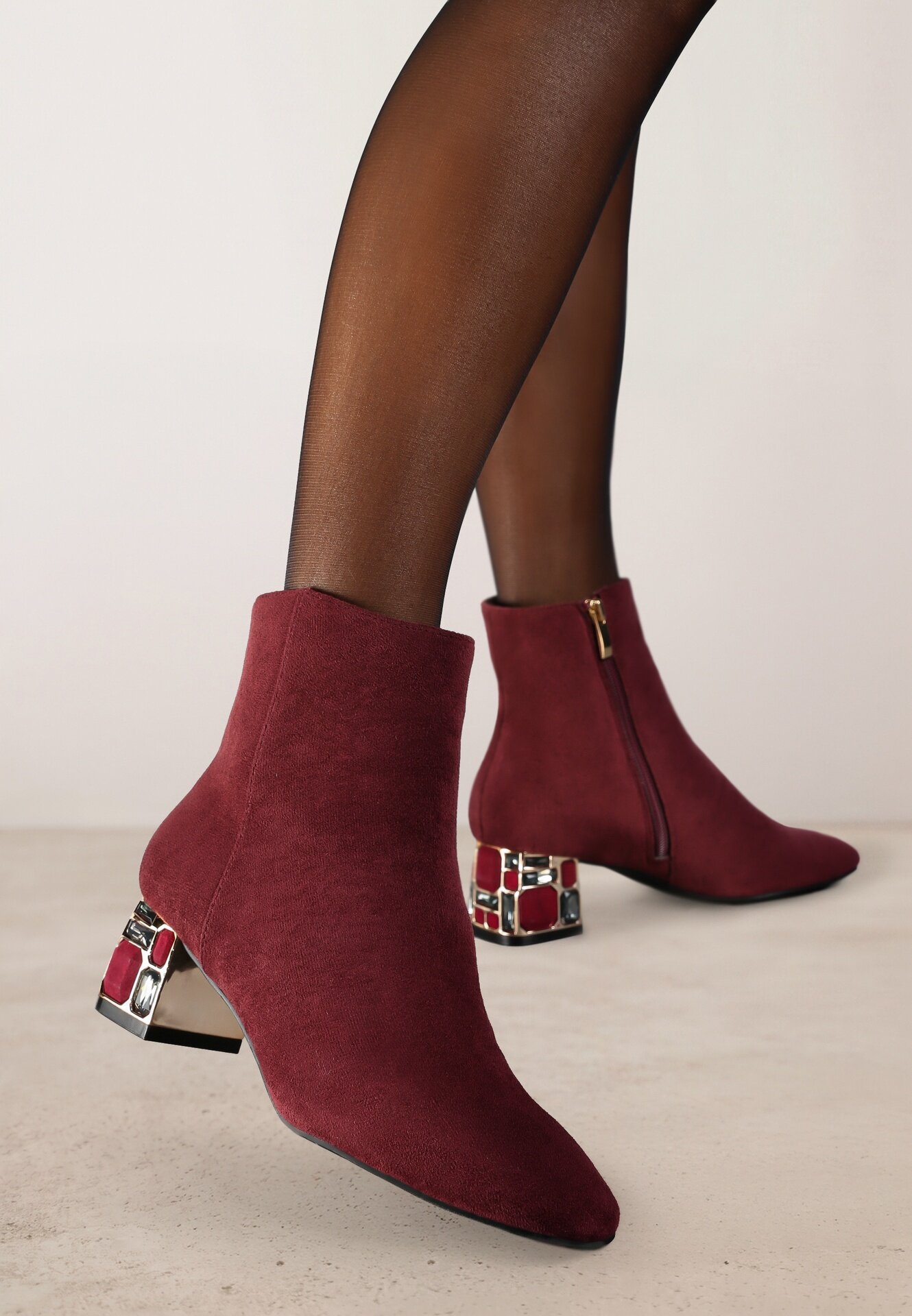 vices Botine Bordo cu cristale cu toc Vortisha